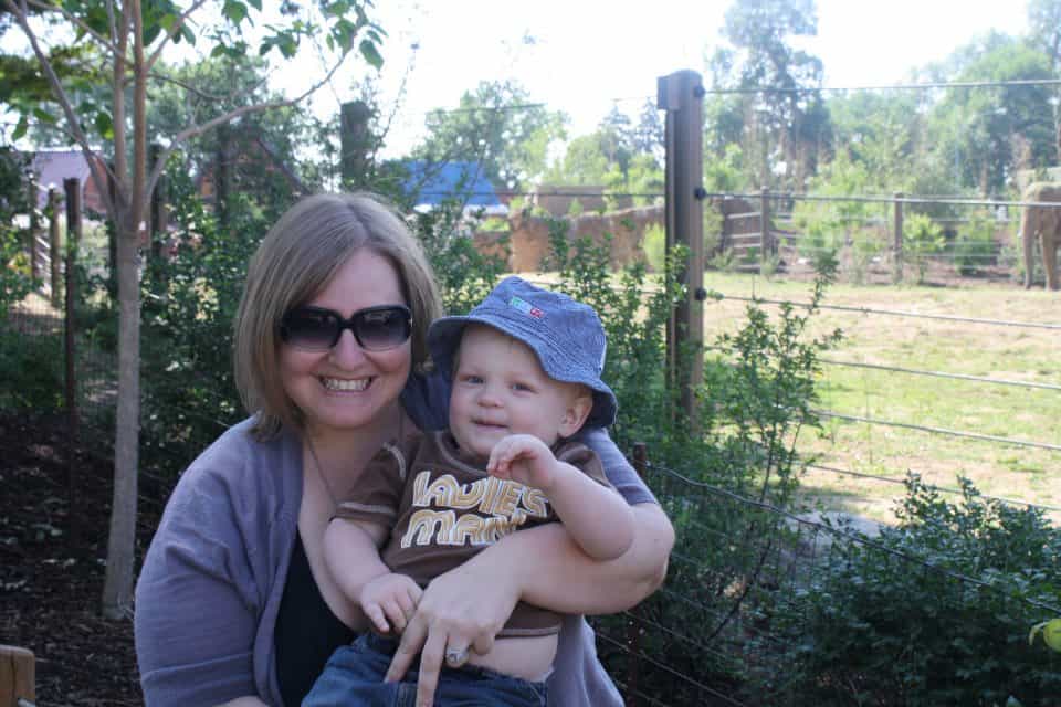 mother and son at the zoo 