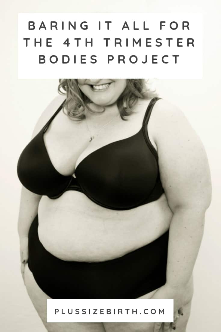plus size woman in black bra and underwear for 4th Trimester Bodies Project