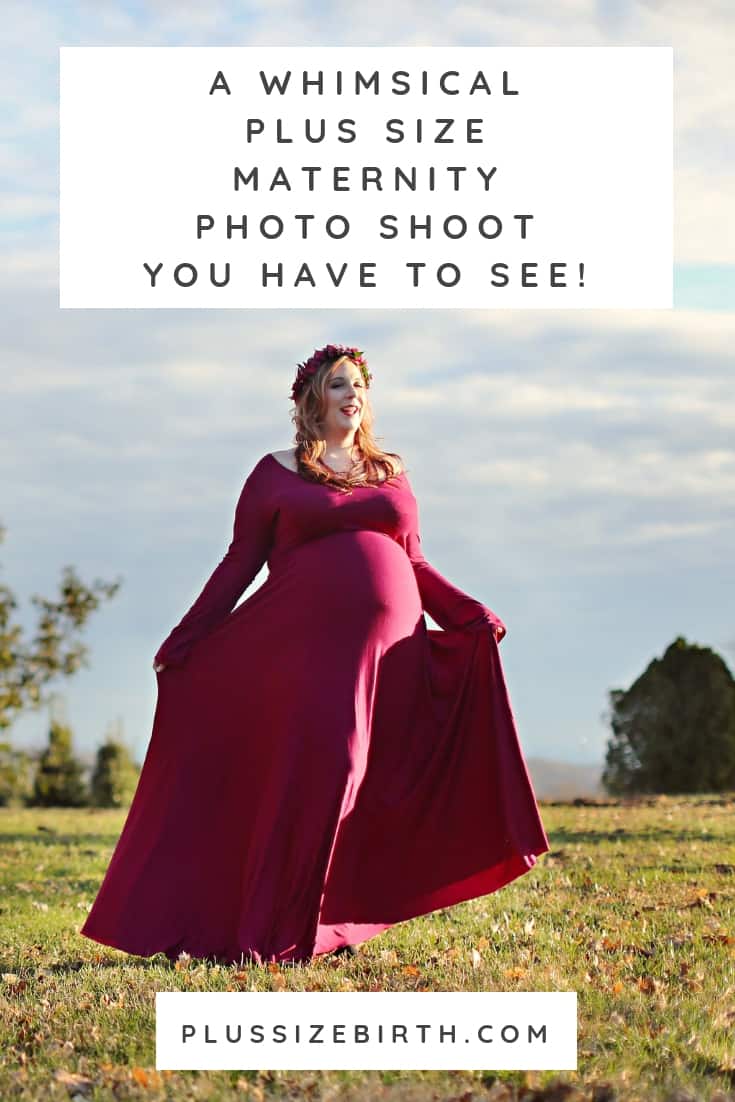 plus size pregnant woman in maroon dress