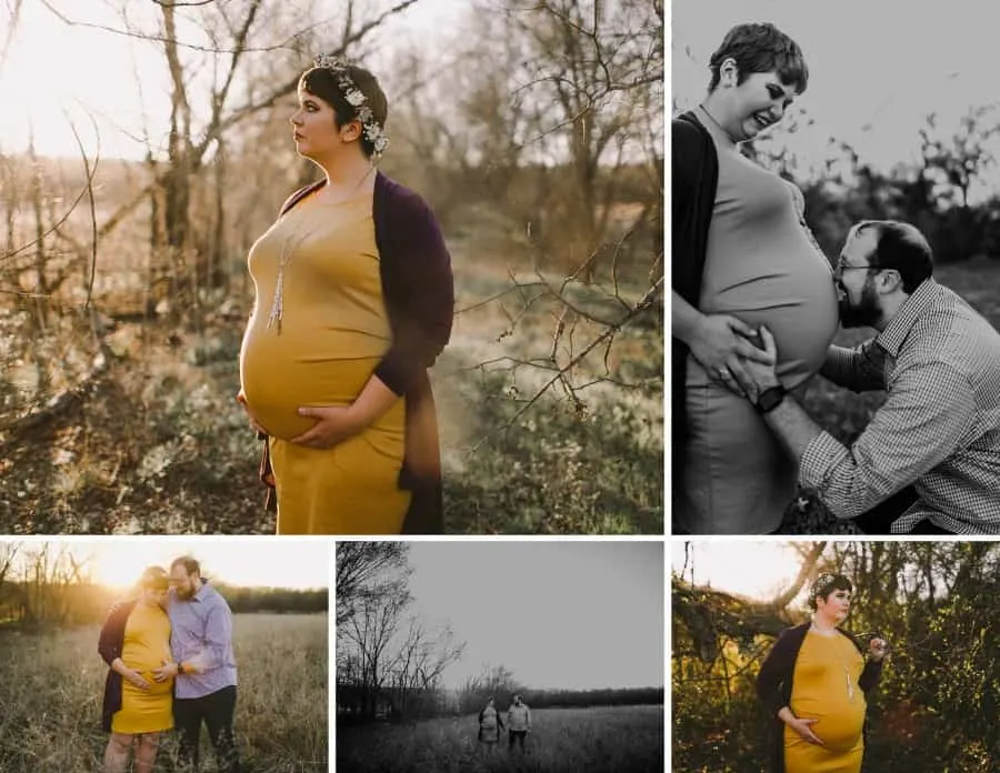 woman wearing Plus Size Maternity fitted dress being photographed outside 