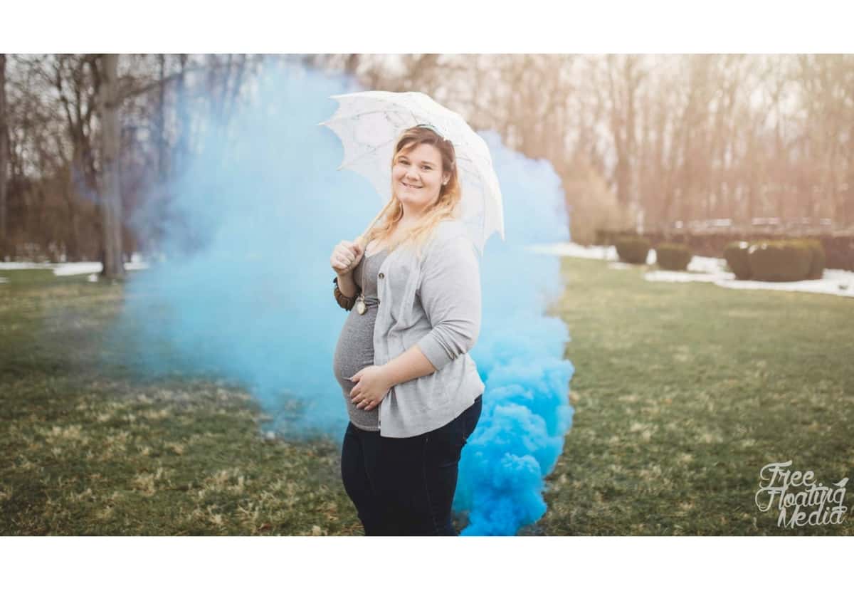 Rainbow baby plus size maternity gender announcement 