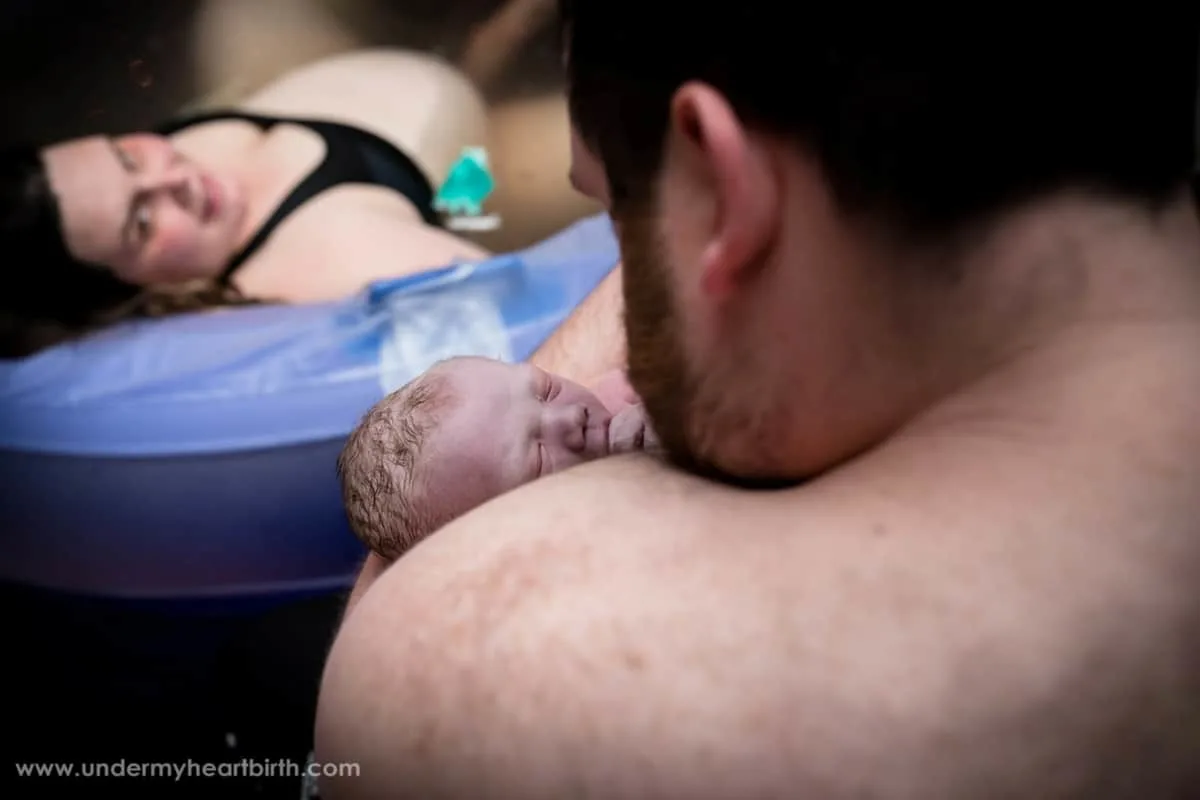 Plus Size home birth VBAC water birth with dad