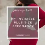 plus size pregnant woman in a red dress