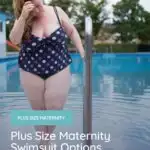 plus size woman walking out of the pool with a plus size maternity swimsuit