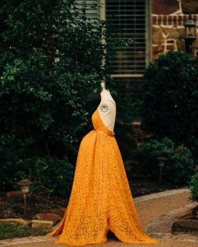 Mustard color Lace Plus Size Maternity Dress
