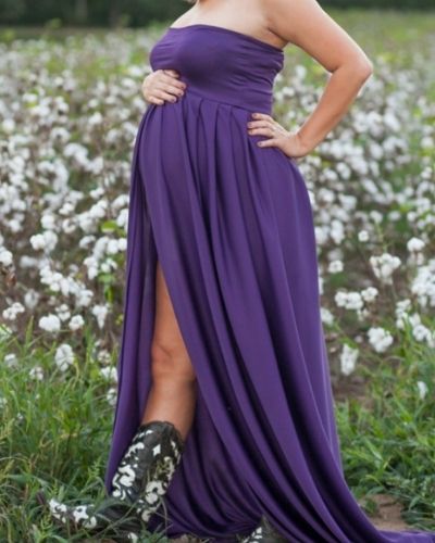 purple Plus Size Sweetheart Open Belly Maternity Dress