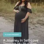 plus size pregnant woman wearing green dress