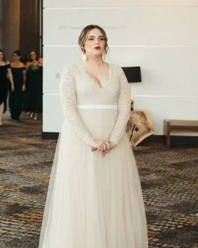 Champagne Tulle Plus Size Wedding Dress