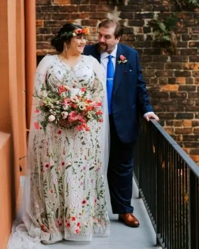 White Plus Size Wedding Dress with Flowers