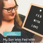 plus size woman holding fed with love sign