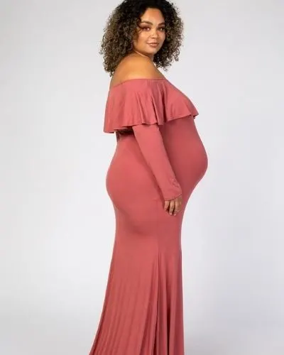 Pinkblush Pink Color Lace Open Maternity Photoshoot Maxi Dress