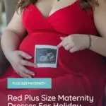 plus size woman wearing a red plus size maternity dress