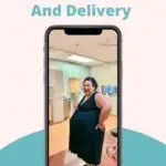 plus size woman in labor at the hospital wearing a black plus size maternity labor gown