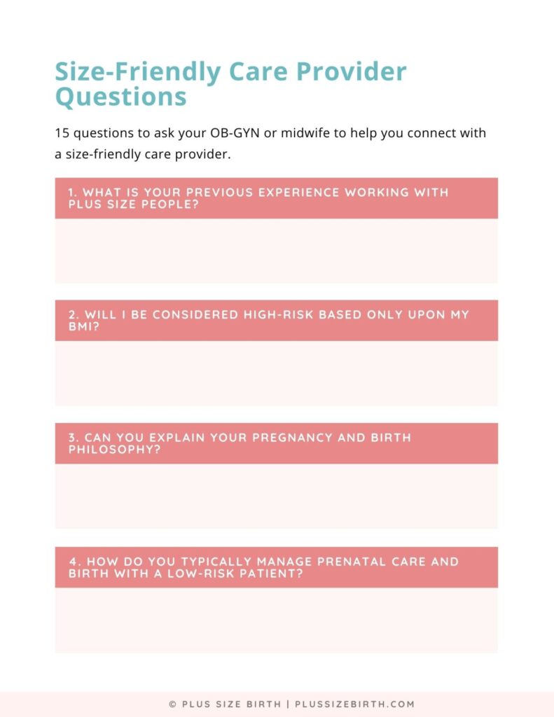 Size Friendly Care Provider Questions