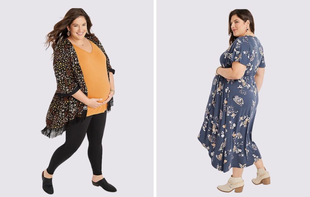 two women wearing Maurices plus maternity