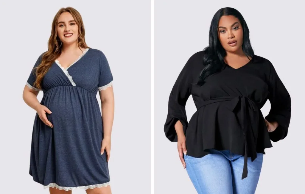 two plus size women wearing SHEIN maternity 