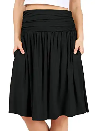 Black Skirts for Women Knee Length High Waisted
