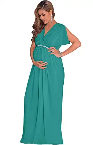 KOH KOH Plus Size Womens Long Grecian Short Sleeve Maternity Dress