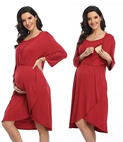 3 in 1 Nursing Dress Maternity Nightgown Labor/Delivery Breastfeeding  Birthing Gown with Button