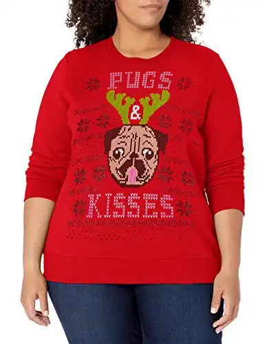 Just My Size Women's Plus Size Ugly Christmas Sweatshirt, Pug