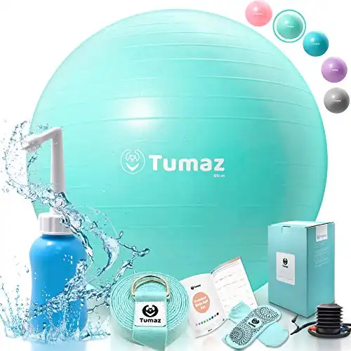 Tumaz Birth Ball - Including Birthing Ball/Peri Bottle/Yoga Strap/Non-Slip Socks - Pregnancy Ball for Exercises Set with Quick Foot Pump