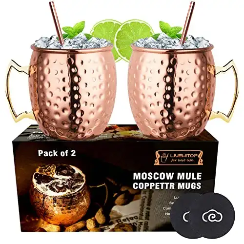 LIVEHITOP Moscow Mule Copper Mugs Set of 2