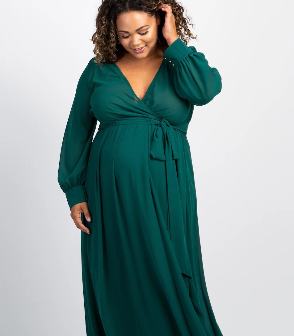 Green Chiffon Plus Maternity Maxi Dress– PinkBlush