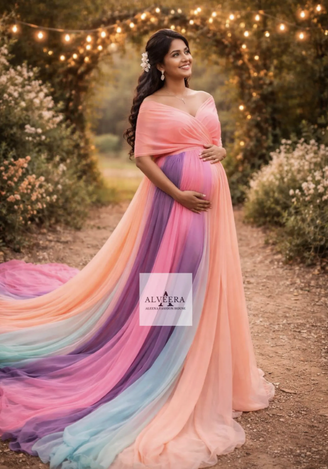Rainbow Maternity Photography Dress (S - 5XL)