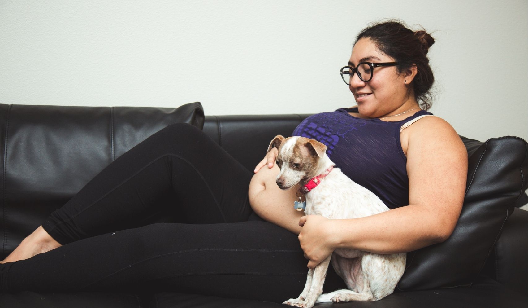 plus size pregnant woman with dog